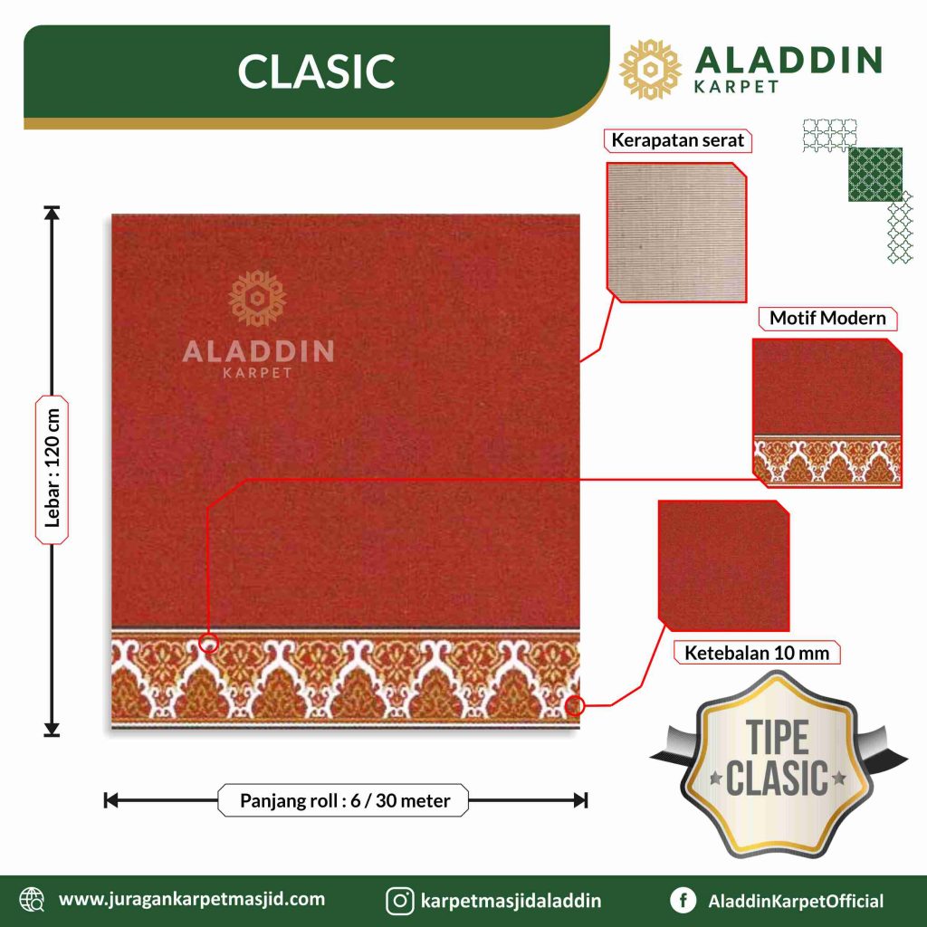 karpet masjid clasic merah polos motif kubah