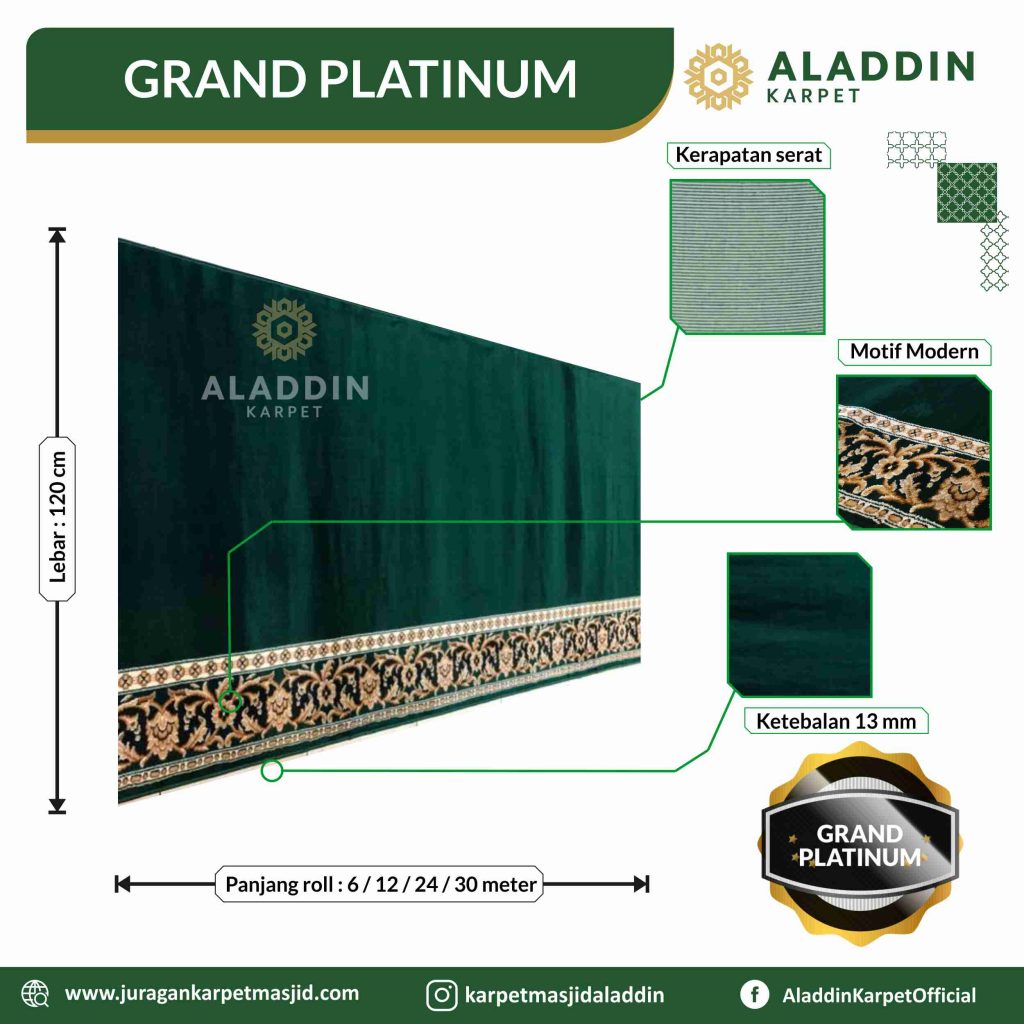 karpet masjid grand platinum hijau polos motif klasik