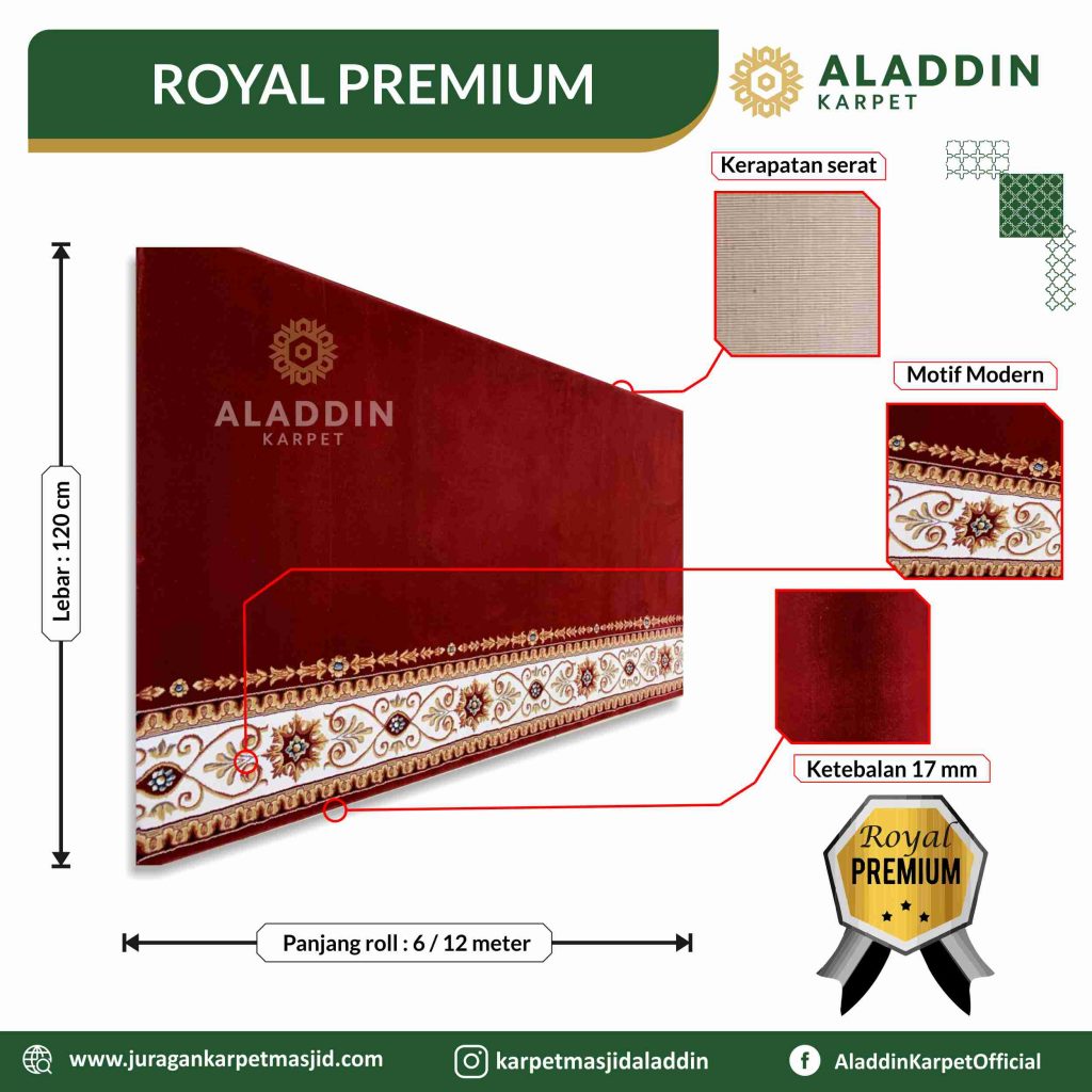karpet masjid royal premium merah polos motif ukir